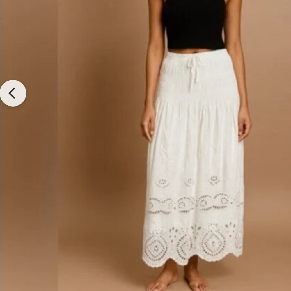 NEW Smocked Waist White Eyelet Maxi Skirt